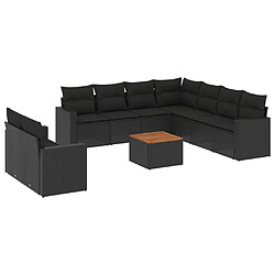 vidaXL Salon de jardin 10 pcs avec coussins noir résine tressée