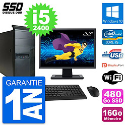 PC Tour Lenovo M91p Ecran 22" Intel i5-2400 RAM 16Go SSD 480Go Windows 10 Wifi · Occasion 