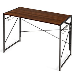 Helloshop26 Bureau d'ordinateur pliant 100 x 50 cm table de bureau cadre en métal 6 crochets en forme de S style industriel/moderne marron 20_0004836