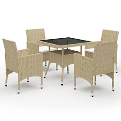 Salle à dîner de jardin 5 pcs,Table et chaise à manger Résine tressée et verre Beige -MN52842