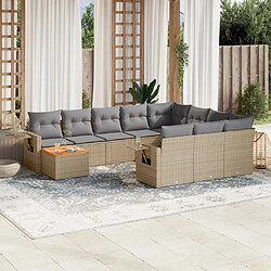 vidaXL Salon de jardin 11 pcs avec coussins beige résine tressée