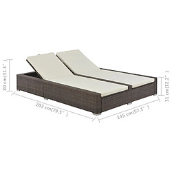 vidaXL Chaise longue double Résine tressée Marron pas cher