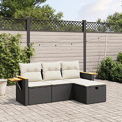 vidaXL Salon de jardin 4 pcs avec coussins noir résine tressée