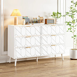 RAVAS Maison Buffet commode,console avec 6 tiroirs pour rangement chêne blanc 120x39.5x81 cm