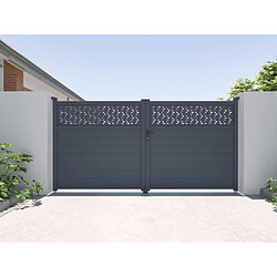 Vente-Unique Portail battant aluminium semi plein à motifs L355 x H181 cm anthracite - BAZIO 