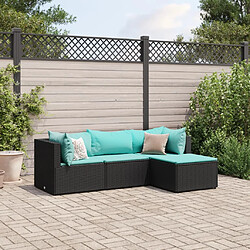 vidaXL Salon de jardin 4 pcs avec coussins Noir Résine tressée