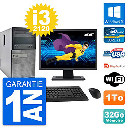 PC Tour Dell 990 Ecran 22" Intel i3-2120 RAM 32Go Disque Dur 1To Windows 10 Wifi · Occasion 