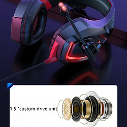 Avis General Casque de jeu avec son surround, micro antibruit, microphone rétractable à isolation acoustique, compatible avec PS4 PS5 Xbox One PC portable, casque supra-auriculaire avec lumière LED RVB(rouge)