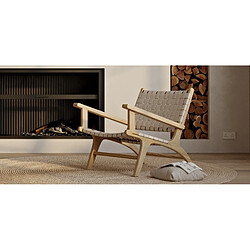 ICONIK INTERIOR Chaise longue avec accoudoirs - Chaise design Boho Bali - Bois et lin - Recia Beige