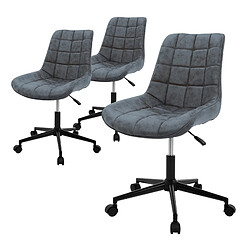 ML-Design 3x Chaise de bureau pivotante en simili anthracite tabouret pour salon/travail