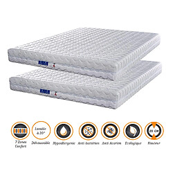 Nuits D'Or Lot de 2 Matelas 90x190 x 20 cm Ferme + Oreiller Visco + 2 Alèses - Spécial Sommier Electrique - Déhoussable Housse Lavable - 7 Zones de Confort - Ame Poli Lattex 33 Kg/m3 - Hypoallergénique 