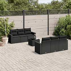 vidaXL Salon de jardin 7 pcs avec coussins noir résine tressée