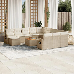 vidaXL Salon de jardin avec coussins 13 pcs beige résine tressée 