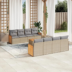 vidaXL Salon de jardin avec coussins 9 pcs beige résine tressée 