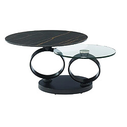 Vente-Unique Table basse avec plateaux pivotants - Céramique, verre trempé et métal - Effet marbre noir - JOLINE de Maison Céphy