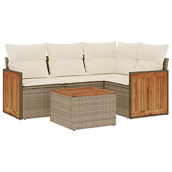 vidaXL Salon de jardin avec coussins 5 pcs beige résine tressée