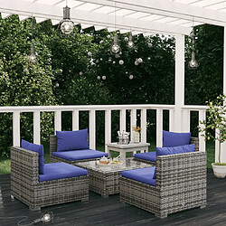 vidaXL Salon de jardin 5 pcs avec coussins résine tressée gris