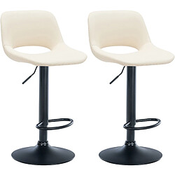 Decoshop26 Tabourets de bar chaises haute x2 avec repose-pieds en PVC crème piètement métallique noir 10_0004067 