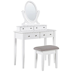 Beliani Coiffeuse blanche 4 tiroirs avec miroir et tabouret LUNE