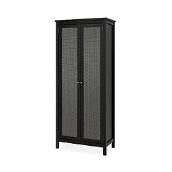 Mes Armoire 2 portes 79,9x40x181,2 cm noir et décor cannage - CORDY pas cher