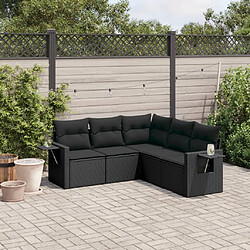 vidaXL Salon de jardin 5 pcs avec coussins noir résine tressée 