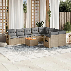 vidaXL Salon de jardin et coussins 10 pcs mélange beige résine tressée 