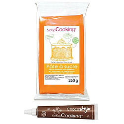 Scrapcooking Pâte à sucre orange arôme vanille 250 g + Stylo chocolat 