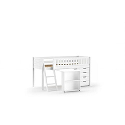 VIPACK Lit Mi-Hauteur Scott Un Bureau Commode 4 Tiroirs Blanc