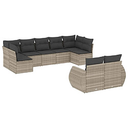 vidaXL Salon de jardin 9 pcs avec coussins gris clair résine tressée