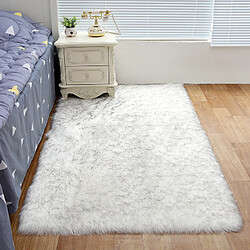 LUUCOZK Tapis Shaggy en fausse fourrure pour chambre à coucher, salon - Blanc - pointe grise-100x180cm rectangulaire