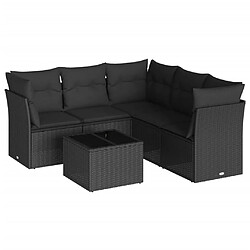 vidaXL Salon de jardin 6 pcs avec coussins noir résine tressée