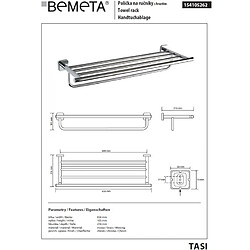 Bemeta - Maison De La Tendance Etagère de douche porte-serviettes TASI en laiton chromé 65,6 x10,5 x21,6 cm