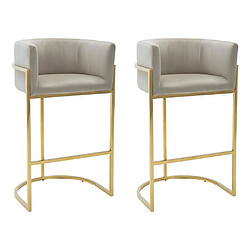 Lot de 2 tabourets de bar en velours et acier inoxydable - Beige et doré - PERIA de Pascal MORABITO 