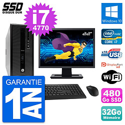 PC Tour HP EliteDesk 800 G1 Ecran 22" i7-4770 RAM 32Go SSD 480Go Windows 10 Wifi · Occasion 