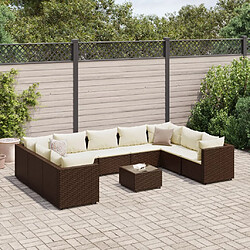 vidaXL Salon de jardin 10 pcs avec coussins marron résine tressée 