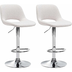 Decoshop26 Tabourets de bar chaises haute x2 avec repose-pieds en tissu crème piètement métallique chromé 10_0004093 