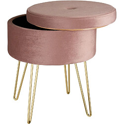 Helloshop26 Tabouret siège pouf avec coffre de rangement table basse aspect velours rose 08_0000305 