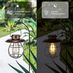 BESTA Lanterne Solaire Extérieure Suspendre avec Crochet, Vintage LED Lampe Solaire Jardin, Cage en Acier, Étanche IP65, Sans fil Rechargeable pour Garden Patio Courtyard Extérieur (Inclus Ampoule)