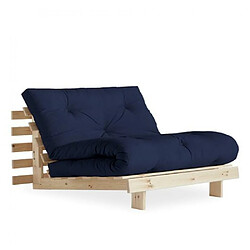 Inside 75 Fauteuil convertible futon ROOTS pin naturel coloris bleu marine couchage 90 x 200 cm. 