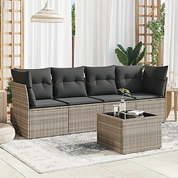 vidaXL Salon de jardin 5 pcs avec coussins gris clair résine tressée