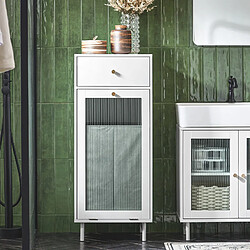 SoBuy BZR116-W Armoire à Linge avec Sac à Linge Corbeille à Linge Panier à Linge Amovible Meuble Bas de Salle de Bain