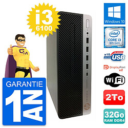 PC HP ProDesk 600 G3 SFF Intel Core i3-6100 RAM 32Go Disque 2To Windows 10 Wifi · Occasion 