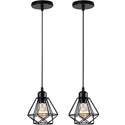 Stoex 2PCS-(Noir) Plafonnier Rétro Suspension Luminaire À Cage en Métal Ampoule E27, Suspension Lustre Moderne Et Vintage Lustre D'Intérieur