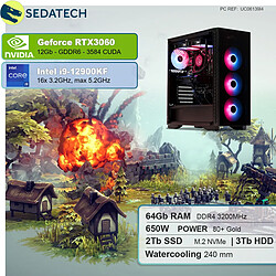 Sedatech PC Gaming • Intel i9-12900KF • RTX3060 • 64 Go RAM • 2To SSD M.2 • 3To HDD • sans OS