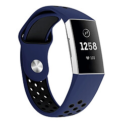 Wewoo Bracelet en silicone bicolore à trou rond et pour Fitbit Charge 3, taille de la dragonne: 130-195mm (Noir Bleu) 