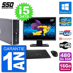 PC HP Compaq Pro 6300 SFF Ecran 22" i5-3470 RAM 16Go SSD 480Go Windows 10 Wifi - Occasion