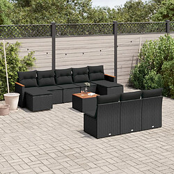 vidaXL Salon de jardin 11 pcs avec coussins noir résine tressée