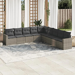 Maison Chic Ensemble Tables et chaises d'extérieur 9 pcs avec coussins,Salon de jardin gris résine tressée -GKD706114