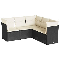 vidaXL Salon de jardin 5 pcs avec coussins noir résine tressée