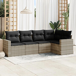 vidaXL Salon de jardin 5 pcs avec coussins gris clair résine tressée